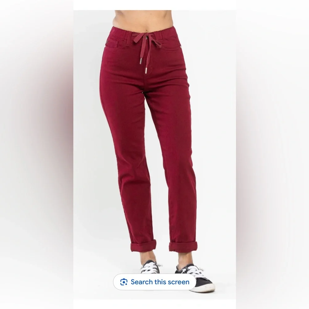 Judy Blue-  Carly high waisted Dnl Cuff Roll Jogger Jeans in Scarlet - Picture 2 of 9